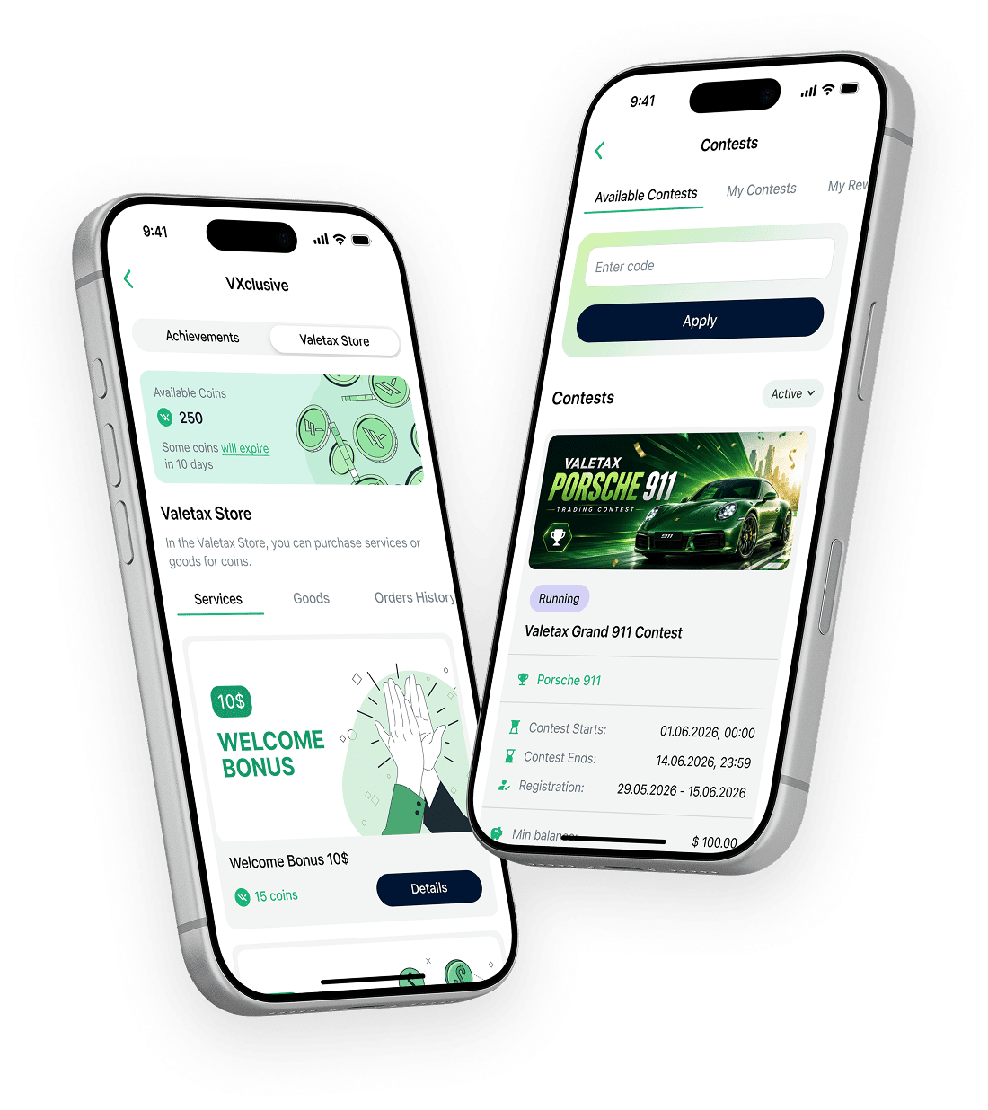 Valetax mobile app screens